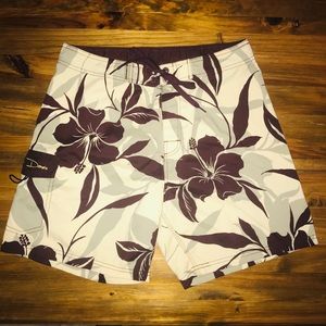❤️Island Daze Board Shorts Size 32 Hibiscus Maroon